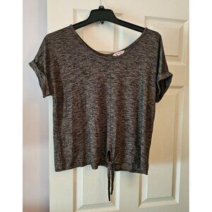 Juicy Couture Heathered Gray Tie-Front Short Sleeve Lightweight Knit Sweater M
